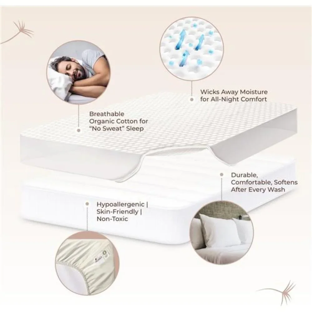 New 100% Cotton Organic Mattress Pad - Breathable, Cooling, Mattress
